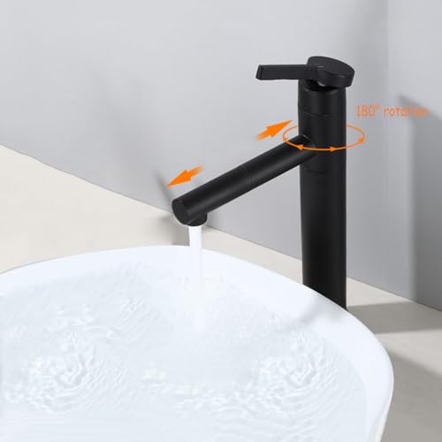 Robinet pivotant de salle de bain haut pour vasque à poser moderne noire - 2