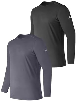 TEX2FIT 2-Pack Mens Long Sleeve UPF 50 Summer Full UV Sun Protection Shirt for Fishing Swimming Beach Hiking - Men Swim Rashguard (Black/Dark Grey, L)
