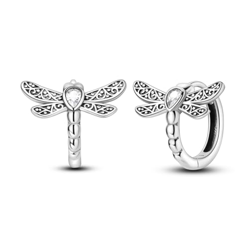 Hapour 925 Sterling Silver Hoop Earrings for Women Small Hoop Earrings Dragonfly Flower Cartilage Helix Earrings