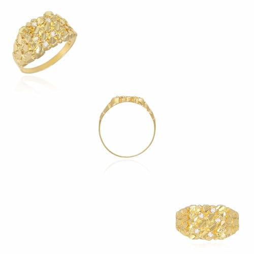 10K Real Gold CZ Nugget Signet Ring4