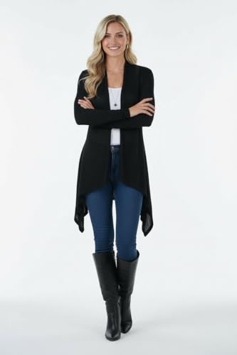 Image of ToBeInStyle Womens Open Front Long Sleeve Lightweight Asymmetrical Draped Cardigan with Side Pockets
