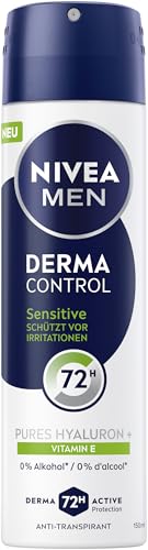 NIVEA MEN Derma Control Sensitive Deo Spray (150 ml), Anti-Transpirant mit purem Hyaluron für 72h zuverlässigen Schutz, pflegendes Deodorant ohne Ethylalkohol
