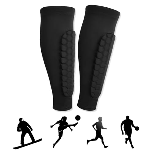 GGUFAY 1 paio di parastinchi da calcio, parastinchi con imbottitura lunga a nido d'ape, parastinchi professionali antiurto,per uomo, donna e gioventù (M,Nero)