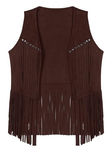 Linjinx Womens Cowboy Cowgirl Western Suede Leather Tassel Sleeveless Vest Jacket Gothic Waistcoat Coat3
