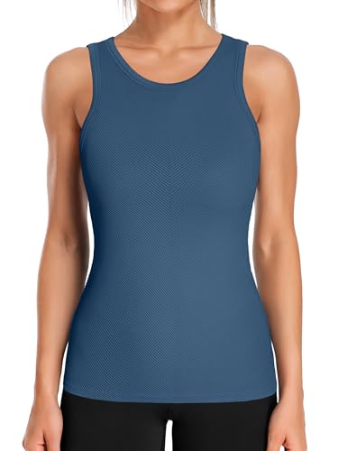 Image of ATTRACO Ribflex Workout Tank Tops for Women Seamless Full Length Gym Tops Athletic Yoga Top Built in Bra