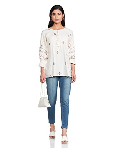 Image of Max Women's Regular Fit Embroidered Tie-Up Neck Raglan Sleeve Tunic