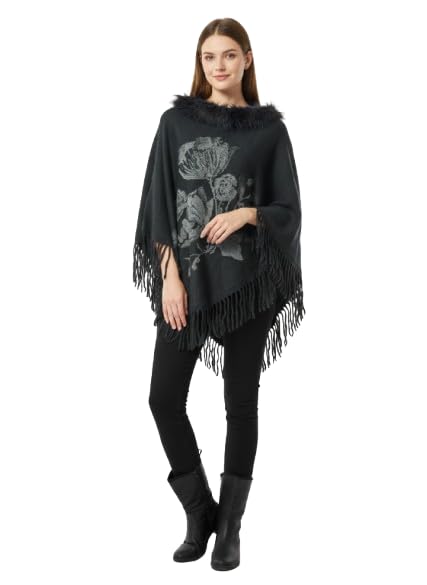 hautemoda Women Woollen Poncho Shrug with pom pom-picture-25