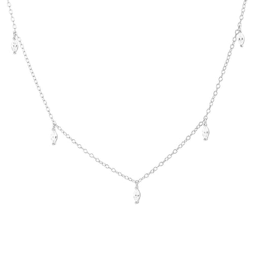 CAITLYNMINIMALIST 18K Gold Sterling Silver CZ Diamond Flower Charm Station Necklace for Women Gift for Her (06-Marquise Station, Sterling Silver)
