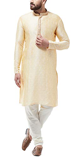 Image of SOJANYA Men's Silk Blend Kurta for Navratri | Paisley Print Regular Fit Ethnic Kurta for Festival & Puja