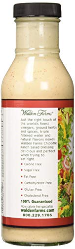 Walden Farms Chipotle Ranch Dressing – Calorie-Free, Gluten-Free, Low Carb, Keto-Friendly, Sugar-Free, Fat-Free, Dairy-Free Smoky Chipotle Ranch Flavor – 2-Pack, 12 oz Bottles