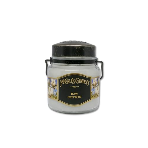 Image of McCall's Candles | Raw Cotton | 16 oz Two-Wick Scented Candle | USA-Poured | Vintage Rustic Jar with Carrying Handle | Fresh Linen & White Floral Fragrance