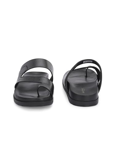 Image of San Frissco Men's Sandals with Open Toe Strap Supersoft Slip On Chappal /Perfect Fit for Summer and Rainy Season Easy to Walk Slipper /Stylish Lightweight Casual Trendy Floaters - 10 (Black)