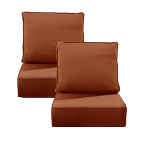 Image of 6 inch Thick Outdoor Chair Cushions, 24 x24 Inch Patio Furniture Cushions Set of 2 with Water Resistant & Removable Cover, UV Resistant, 30D High Density Sponge Patio Cushion, Orange