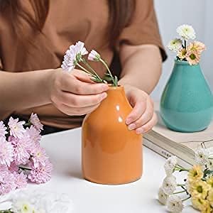 Ceramic Vases for Decor Set of 3, Colorful Decorative Vases for Farmhouse Fireplace, Modern Small Centerpieces Floral Decoration for Home Office Living Room Shelf Table, Rustic Style Multicolor image 8 of 8 B08Y91DB67