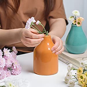 Oppsart Ceramic Vases For Decor Set Of 3, Colorful Decorative Vases For Farmhouse Fireplace, Modern Small Centerpieces Floral Decoration For Home Office Living Room Shelf Table, Rustic Style #TOP7