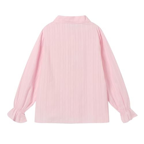 Image of LittleSpring Girls Button Down Shirt for Kids Peter Pan Collar Ruffle Blouse