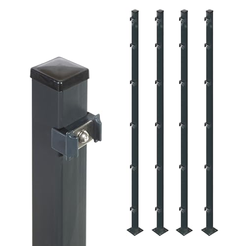 4x Zaunpfosten zum Aufschrauben mit Bodenplatte | Anthrazit (RAL 7016) | für Mattenhöhe 200/203 cm | UV- und witterungsbeständig