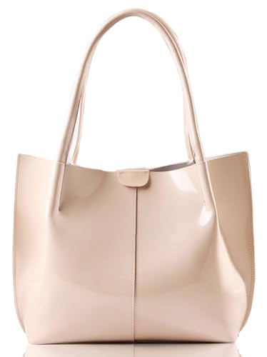 Image of Carrylux Casual Patent Synthetic Leather Tote Bag, Handbag for Ladies