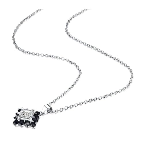 Collier femme carré noir et blanc pendentif pierre bijoux géométriques légers 3.3g