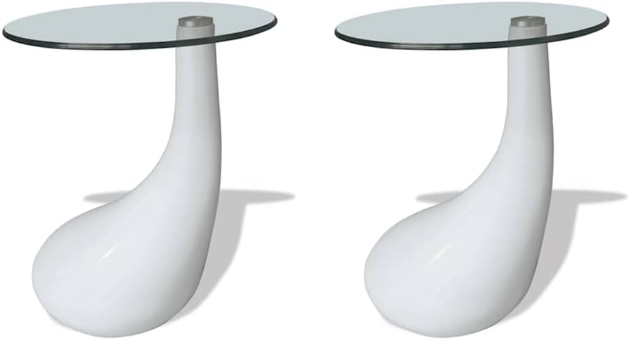 vidaXL Coffee Table Set of 2 High Gloss White Fiberglass, Tempered Glass