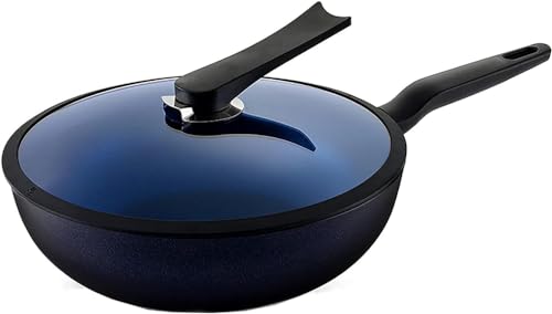 Wok antiadherente con tapa de vidrio y mango ergonómico
