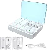 ActZone 4-in-1 Charging Station 4 Port Charger Dock Box with 4 Rechargeable 2800 mAh Battery + USB Cable Compatible for Wii/Wii U Remote Controller White