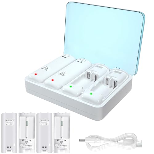 Charger Station Compatible with Wii U Remote Battery & Wii Battery Pack, 4Pack Rechargable Batteries Compatible with WiiU Wii Remote Controller