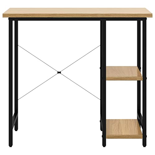 Bureau d'ordinateur bi-matière MDF chêne clair et structure métal noir stable et compact