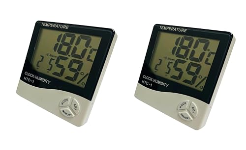 2pcs Indoor Digital Thermometer Hygrometer, Accurate Room Temperature Gauge Humidity Monitor with Alarm Clock - Easy to Read, Max/Min Records, LCD Display, ℃/℉ function