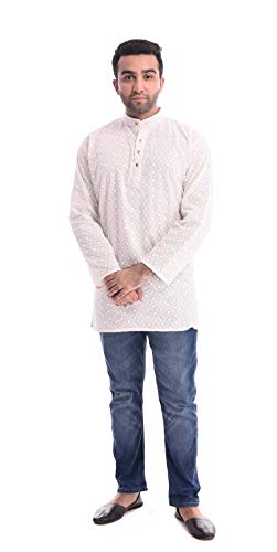 Kurta corta de algodón para hombre camisa bordada estilo hindú cuello mao ligera 2