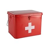 Xbopetda First Aid Box, Metal Medicine Box, 3 Dividers Medicine Kit Case Organizer Empty, First Aid Storage Box Kit with Safety Lock & Handle, Emergency Supplies Storage Box for Home Office (Red)