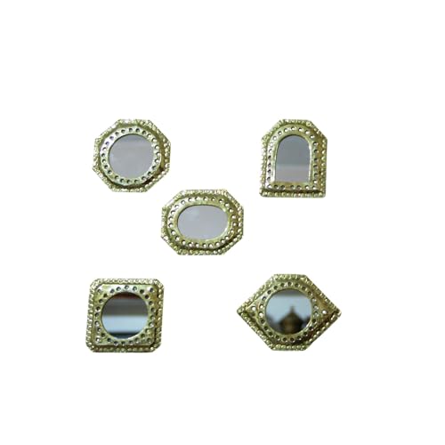 Set of 5 Small Decorative Wall Mirrors – Gold Brass Handmade Mirror Set | Octagon, Arched, Horizontal Oval, Square and Diamond Shapes | Living Room, Bedroom, Home Wall Hanging Mirrors Decor