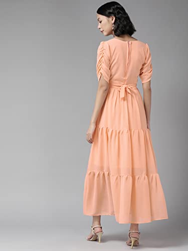 Image of Aarika Womens Peach Color Georgette Solid Middi