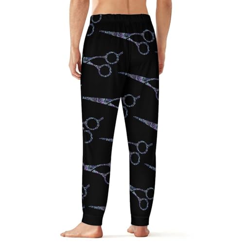 Haircut Barber Scissors Purple Fire Tie-Dye Men's Pajama Bottoms Sleep Lounge Soft Comfy Pants Sleepwear3