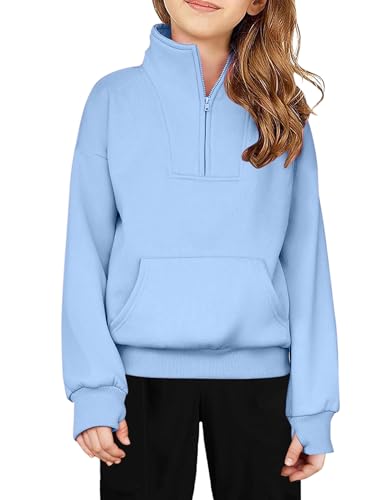 Image of Arshiner Girls Half Zip Sweatshirt Fleece Quarter Zip Pullover Sweatshirts | Fall Fashion Clothes for Teen Girls with Thumb Hole for 5-16 Years