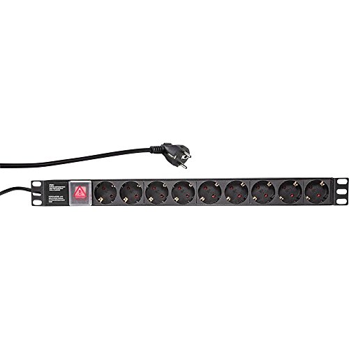 LogiLink Professional PDU9C02 Hochwertige 19 Steckdosenleiste 9-Fach CEE7/3 (Schutzkontakt) mit An/Aus Schalter schwarz