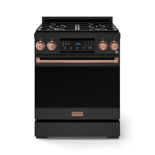 Image of Gordon Ramsay by THOR Kitchen 30 Inch Professional Gas Range with Tilt Panel Touch Control in Black /Rose Gold