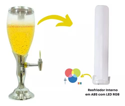 Torre Chopp Iluminada 3l Led Chopeira Cerveja Gelada Prata