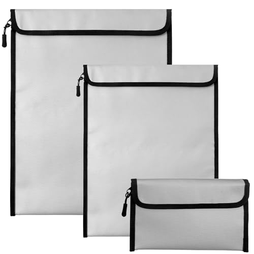 3 Pcs Fireproof Waterproof Money Important Document Bag(2000℉),Fire Proof Bag for Documents,Fire Proof Money Bag for Cash,for A4 A5 Documents Holder,Cash,File,Passport,Jewelry,Laptop,Tablet