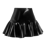 Pelle PVC Vita Alta A-line Faux Latex Breve Pieghe Gonne Ufficio Lady Abbigliamento Personalizzabile, Nero , 3XL immagine