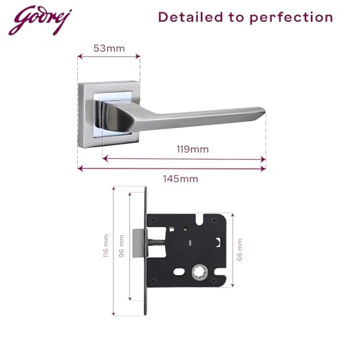 Image of Godrej Door Handle Set | Zinc Alloy Handle with Rosette | Keyless Babylatch Lock | Reversible for L /R Doors| Satin Steel Finish|Europrofile Mortise Compatible | 1 Lakh Cycle Tested | 1 Year Warranty