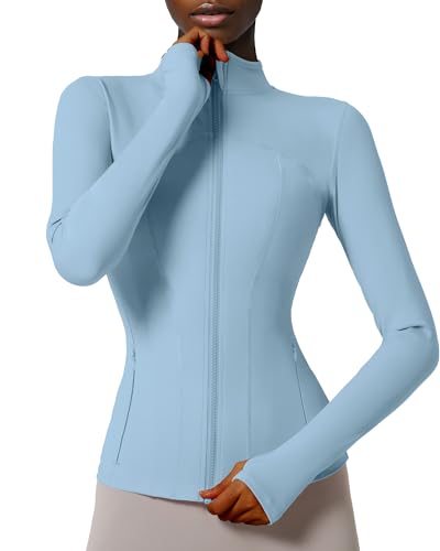 Locachy Damen-Sportjacke mit durchgehendem Reißverschluss, Enge Passform, ideal für Laufen, Training und Workout, mit Taschen, S