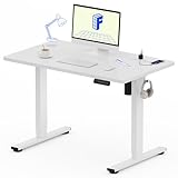 FlexiSpot 電動昇降デスク EF1 Pro 在宅ワーク/オフィス用 高さ調節範囲690-1100mm USB＆コンセント付き 4段階メモリ機能 耐荷重60kg 5年保証 フック付き (足（白）+天板（白）+コンセント付き, 100*60)