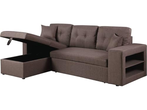 Habitat et Jardin - Canapé d'angle Convertible et Réversible Axel 3 Places Taupe - Canapé Lit Design Moderne en Tissu Lin - Espace de Stockage (Méridienne)...