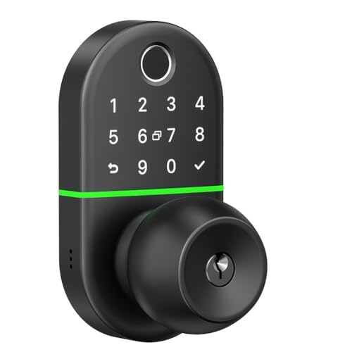 Uxsjakjsd Serratura Smart con Maniglia A Pomello, Serratura Elettronica con Impronta Digitale per Porta D'Ingresso, Generazione Codice D'Accesso Tramite Remoto