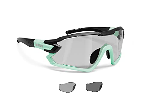 BERTONI Gafas Ciclismo Running MTB Esquí Tennis Padel Polarizadas Fotocromaticas mod. Quasar (Negro-Aguamarina/Fotocromaticas Polarizadas)