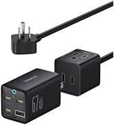 Baseus Charging Station 67W, 5 in 1 Travel Power Strip USB C Charger, with 5ft Detachable Extensi...