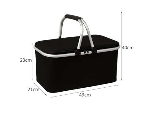 Przydasie - Kühltasche Groß 43x23x21 cm - Isolierte Picknickkorb Thermo mit Aluminiumrahmen - Kühlkorb für Büro, Camping und Reisen - Isoliertasche - Einkaufskorb Isoliert - Schwarz