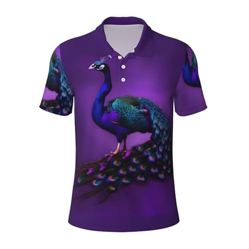 Polo violet respirant motif paon idéal pour vos sorties d'été décontractées