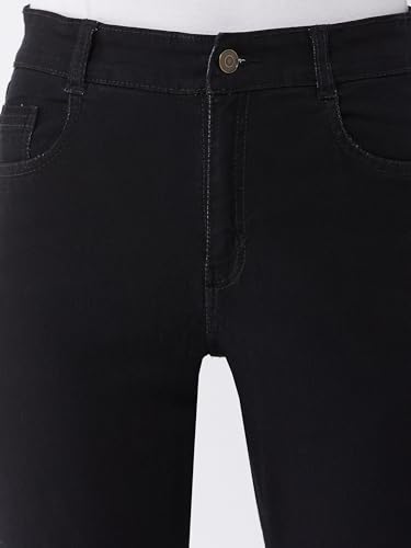 Image of Miss Chase Women's Skinny High Rise Cropped Fringed Hemline Detailing Stretchable Denim Jeans